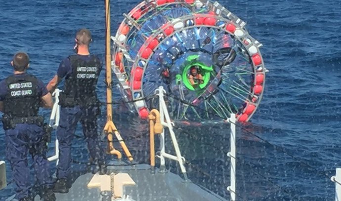 Florida man arrested after trying to cross Atlantic in hamster wheel