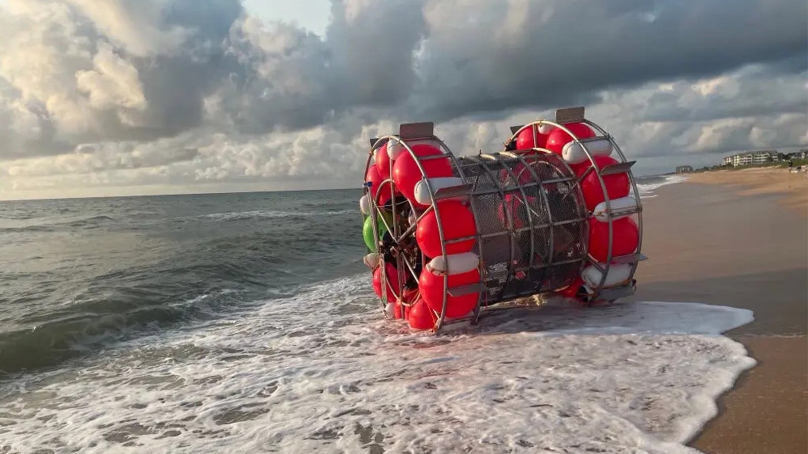 Man's attempt to cross ocean in 'human-powered wheel' fails